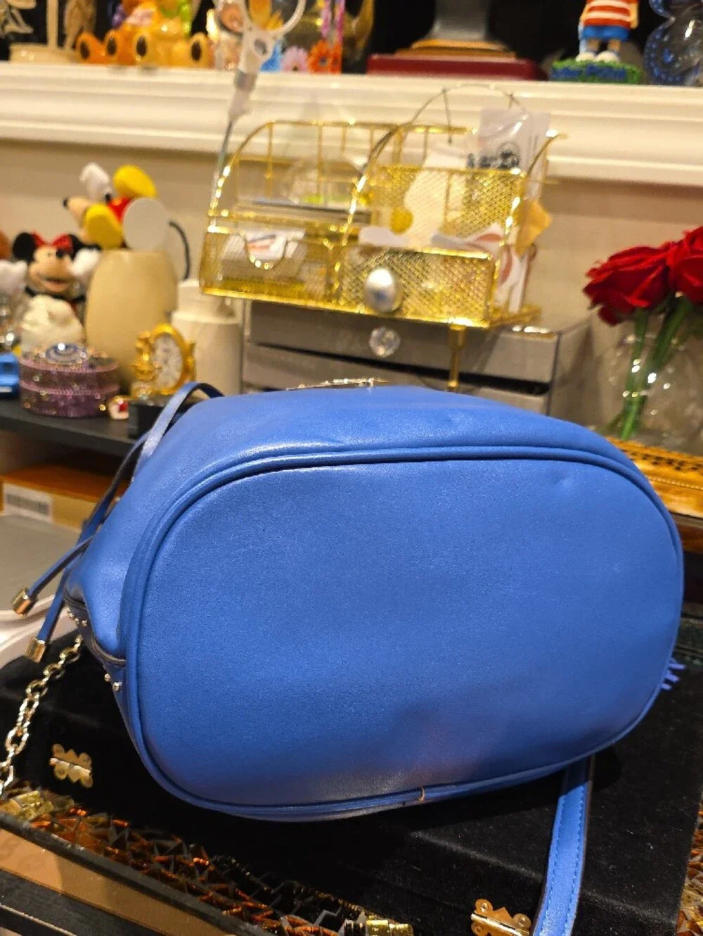 GUESS Royal Blue Drawstring Bucket Bag with Tassel